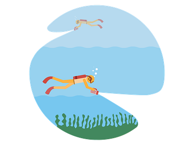 404 bubbles creative deep diver flat illustration light sea search vector waves weed