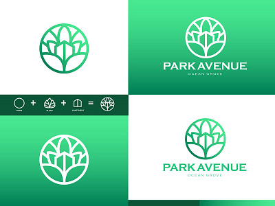 Park Avenue Ocean Grove avenue branding gradient green logo logo design plant real state. park