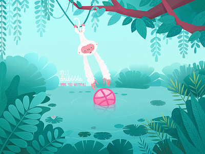 Hello Dribbble first shot hello dribbble illustration invites monkey