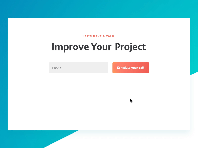 CTA form UX descr+ animation (Principle) animation button clean design challenge conversational ui conversion rate optimisation cta form gradient hover interaction designer landing phone principle project ui ux