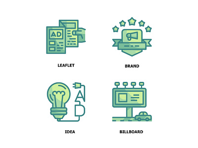 Marketing Twotone Icon Set 1 advertising billboard brand bulb green icon idea leaflet marketing two tone