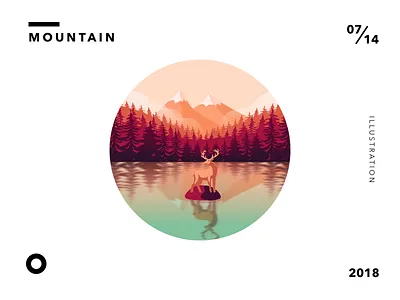 Mountain and Lake cloud deer elk illustration lake mountain reflection tree