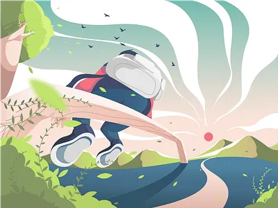 Man Sitting gradient illustration mountain perspective sitting travelling