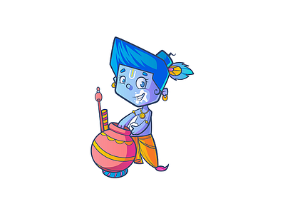 Lord Krishna Is Eating Butter Form Pot - Sticker chatstickers indiancartoon indianstickers lord krishna cartoon