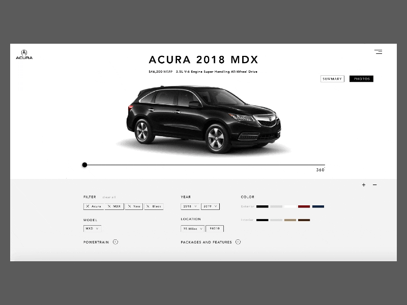 Car Selection, Filter acura animation automotive filter industrial design interaction design ui ux