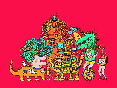 科技生活节主形象(红底) illustration monster