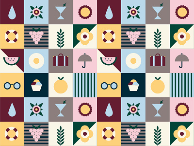 Summer Pattern drink egg flower fruit glasses grape pattern portmanteau stripe suitcase sun umbrella