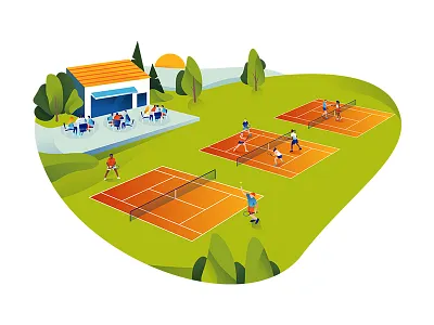 Tennis Court animation brand character design editorial illustration interface minimalism typography ui ux web