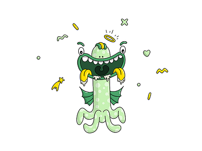 Really spooky monster cartoon crazy cute funny illustration monster outline smile