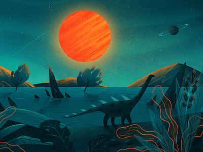 space environment 2d animation design dinosaur environment flat illustration motion planet