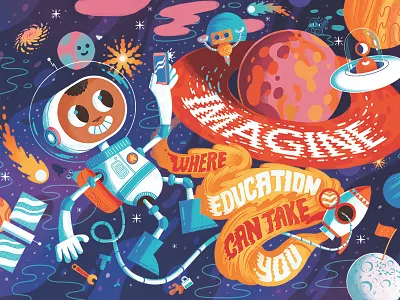 Imagine where education can take you character design colors fun illustration kidlit photoshop space
