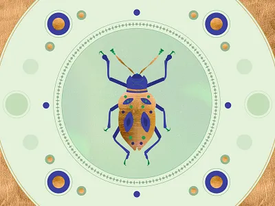 Scarabée beetle botanical bug egyptian gold illustration insect nature