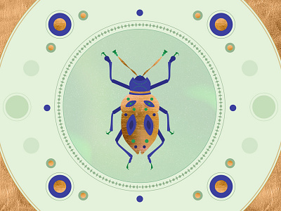 Scarabée beetle botanical bug egyptian gold illustration insect nature