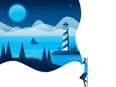 Smoke Break illustration illustrator landscape lighthouse nature smoke vector