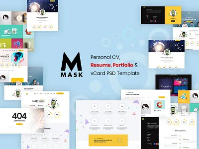 Mask - Personal CV, Resume, Portfolio & vCard PSD Template freelancer minimal modern multipurpose one page online resume personal cv portfolio resume