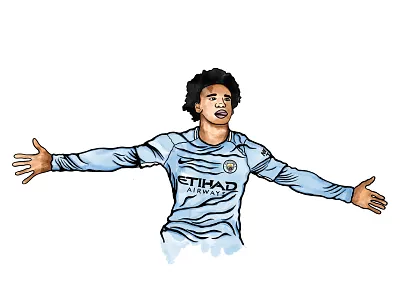 Leroy Sane city german germany illustration man city manchester manchester city soccer water color