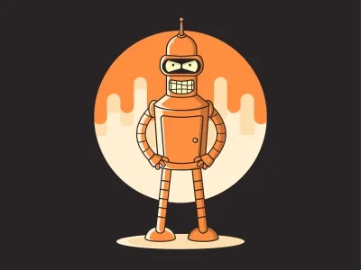 Bender bender character illustration minimalist retro scifi vector