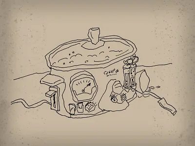 Crockpot illustration pen and ink
