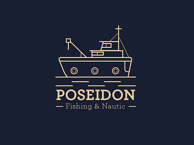 Logo for "Poseidon fishing & nautic" branding creative designer fishing flat graphicdesigner icon lineart logo minimal sea ship