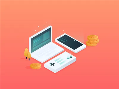 MagnaChain - Illustration crypto gaming gradient isometric