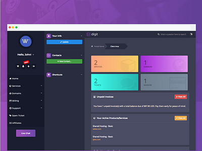 Digit - Responsive WHMCS Client Area Template client area envato themeforest ui ux webdesign webdevelope whmcs