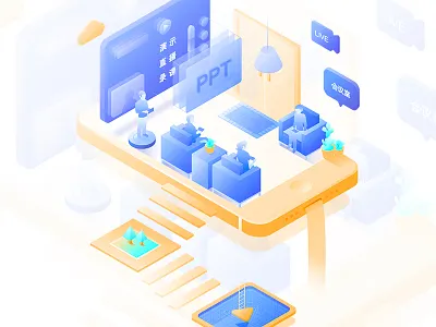 Office 2.5d illustration meeting office