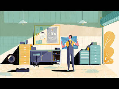 Paragon Workshop animation background character design garage illustration