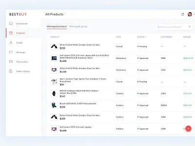 eCommerce -Product listing dashboard ecommerce listing minimal sales table view. product listing web application