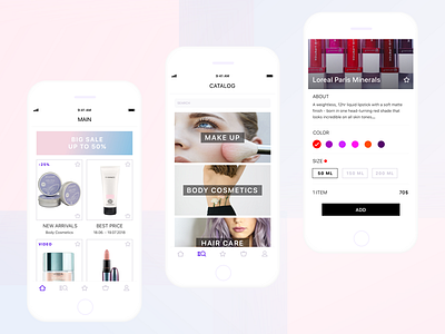 Beauty store app app blue e commerce ios mobile pink sketch ui ux white