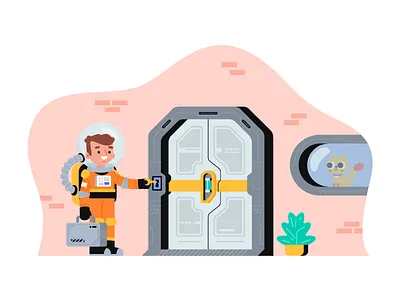 Home From Work astronaut cat city door key pet space