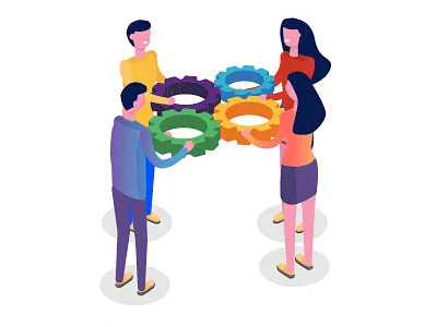 Teamwork business concept design flat illustration isometric office people teamwork vector woman