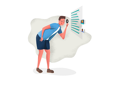 Boy looking up information boy check data illustration magnifier