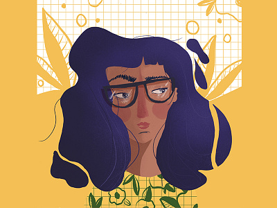 Girl and glasses girl illustration ipad plants yellow