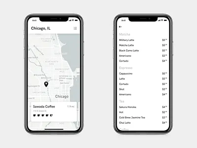 Creative Juice - Preview #2 city city guide coffee coffee app iphone list list view map map view minimal ui ux