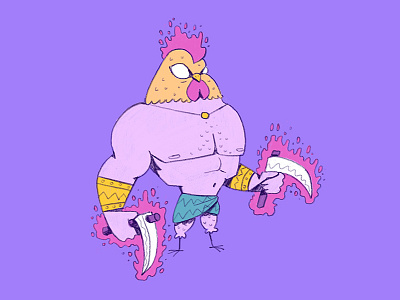 Demi-god cartoon character design god greek quest roman rooster scythe spirit toga