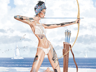 Summer Archer Blue archer archery beach bikini bow and arrow fashion fashion illustration illustration summer swimsuit