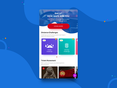 Driving Safe Rewards app challenges color concept distance drive product rewards safety ui ux