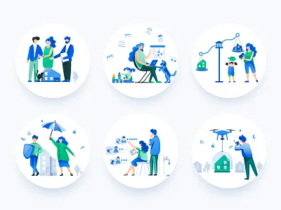 Homicity illustrations set finding house insurance mortgage property real estate svov