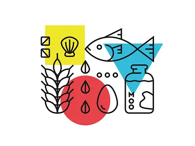 M + M Wedding – Food eggs fish food illustration milk nuts shapes shellfish wheat