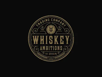 Whiskey Ambitions badge barrel line art rustic sophisticated vintage vintage modern whiskey