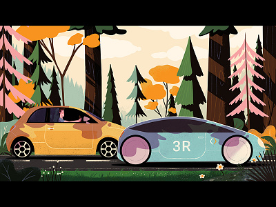 A scenic drive animation background car design illustration tree