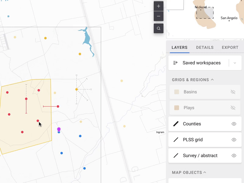 Saved Workspaces dropdown maps saved settings state workspaces