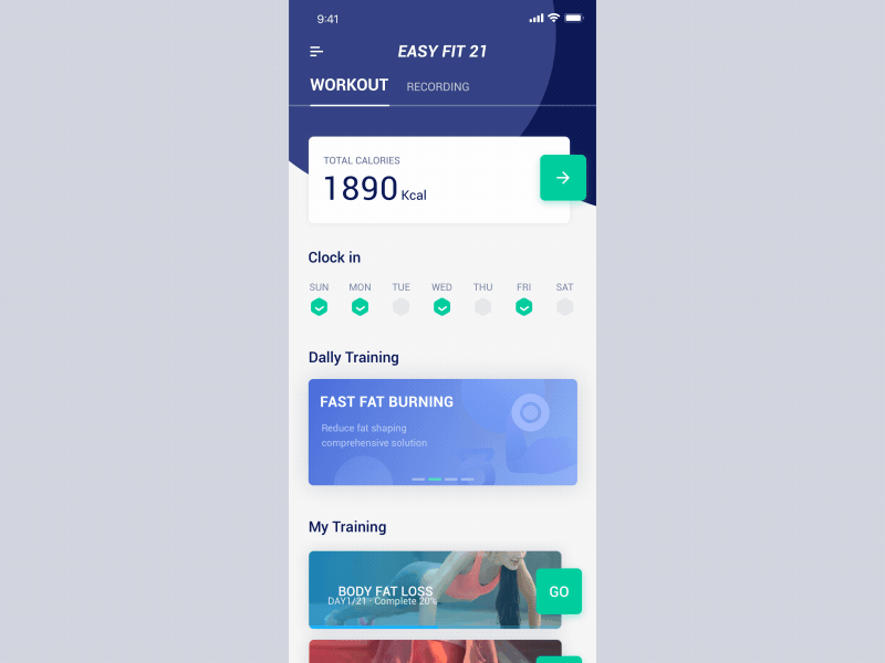 EasyFit 21 Animation animated animation app design branding fitness fitness app interface queble ui ux