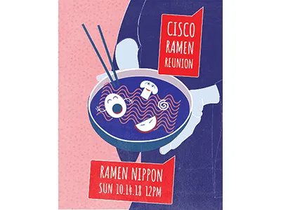 Cisco Ramen Reunion 7 17 18 cute digital illustration email ad fun japanese line drawing personal ramen roll print style simple