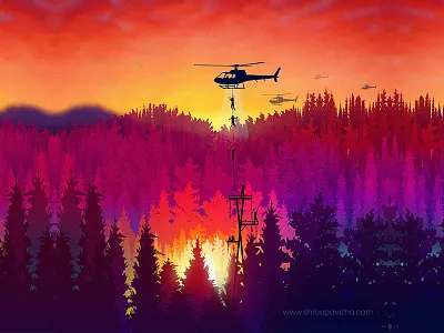 Into the woods (Digital Illustration) art colourful digital art illustration firecamp forest nature photoshop travel vectorart