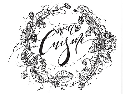 Sweet Cuisine Dessert Pop Up Logo black and white branding calligraphy design dessert illustration logo strawberries