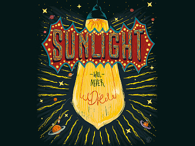 Sunlight bulb lettering painting planets poster space stars sunlight