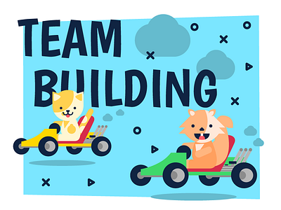 Team Building Poster characters colors cute design fun illustration kart summer