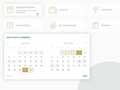 Apartment rental animation calendar date day rent ui ux web widget