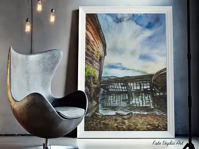 Northern Landscape art illustration interior north painting scandinavian style traditional art watercolor
